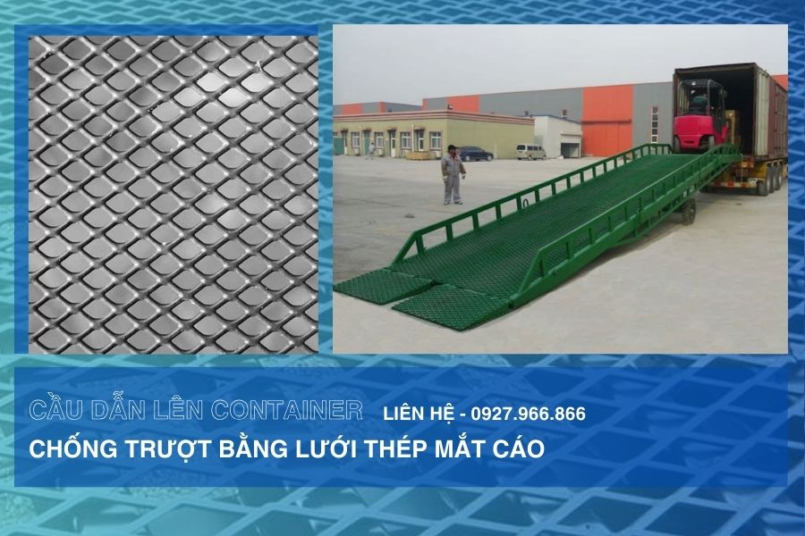 Cầu xe nâng chống trượt bằng thép mắt cáo