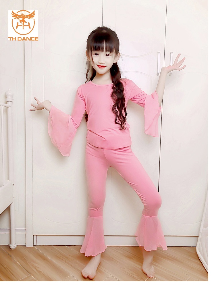 TRANG PHỤC YOGA TRẺ EM - BỘ CHIFON TRẮNG-HỒNG