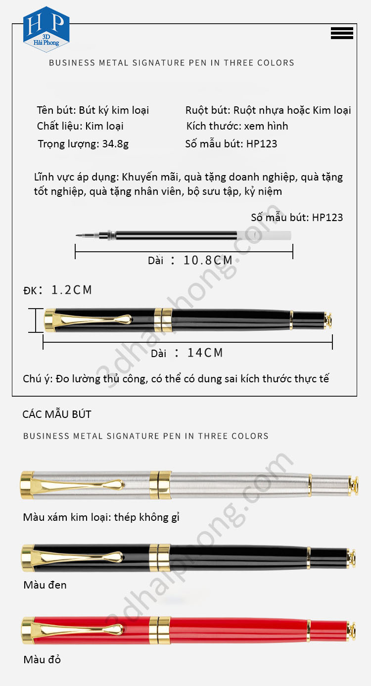 Thông số kỹ thuật bút ký kim loại cao cấp BHP-02