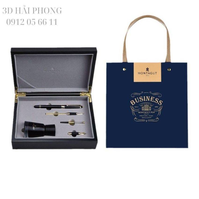Set quà tặng 3 in 1 Bút Montagut: Bút bi, bút máy, lọ mực...