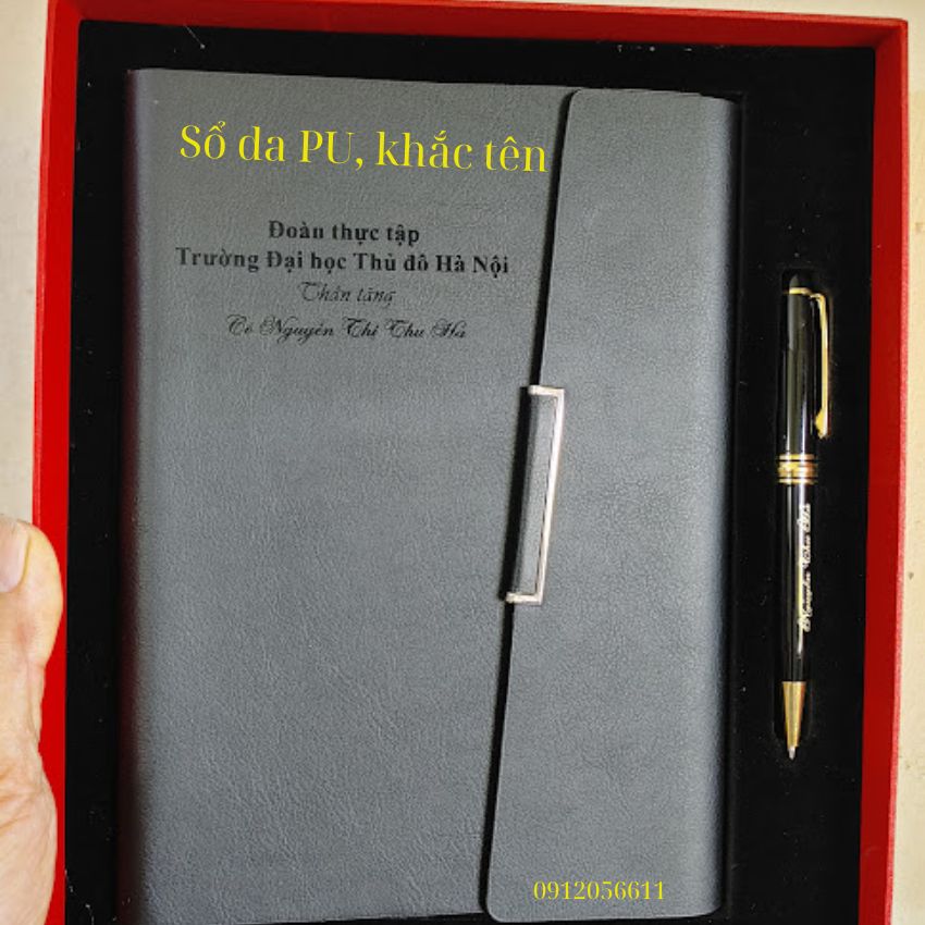 set sổ da bút ký khắc laser