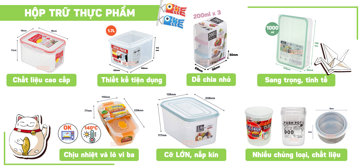 Hộp nhựa nội địa Nhật Bản đựng thực phẩm an toàn 