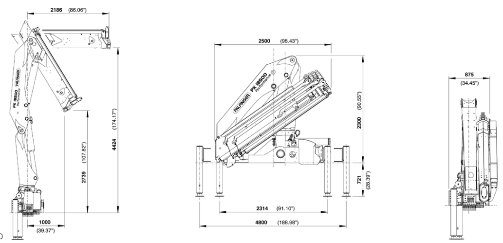 kích thước cẩu gấp PK 18500