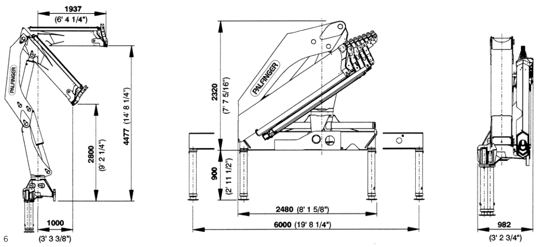 Kích thước cẩu gấp khúc 12 tán Palfinger 