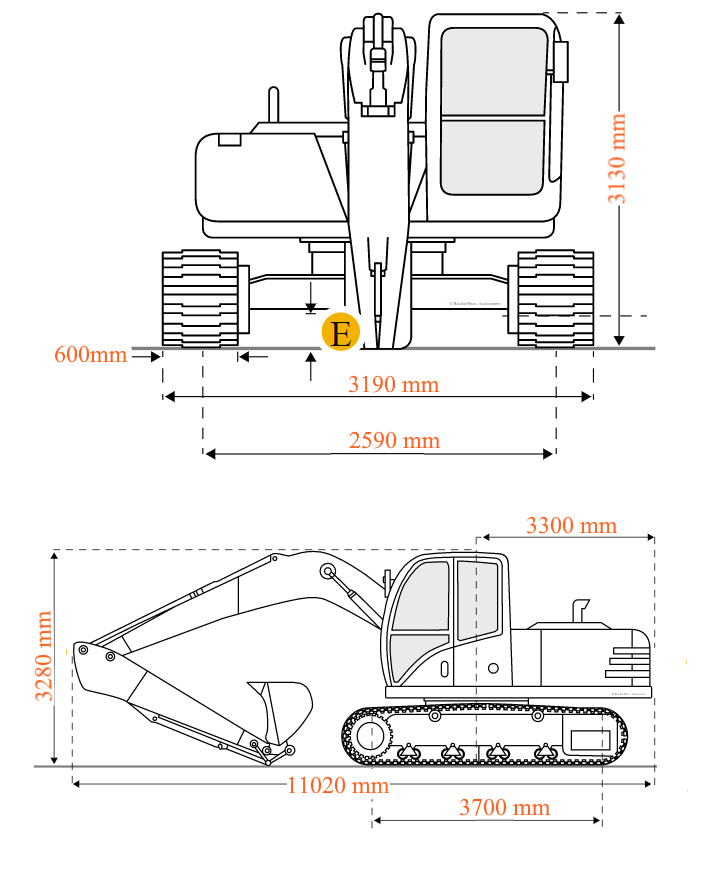 Kích thước máy xúc đào bánh xích 350 - 6 cho thuê