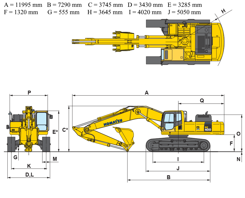 Cho thuê máy xúc đào ánh xích 400 với kích thước