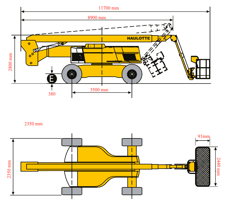 Kích thước xe nâng người cần gấp khúc Z boom HA32 RTJ PRO