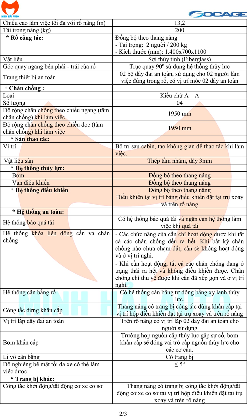 Thôg số kỹ thuật thang nâng người 14A