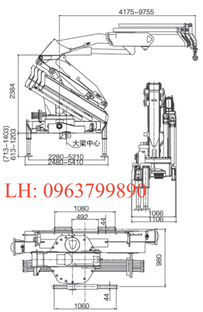 kích thước cơ bản cẩu gấp xcmg 8 tấn