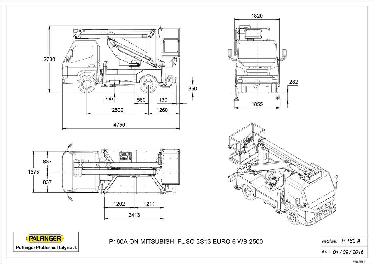 Kích thước xe nâng người 16m Palfinger