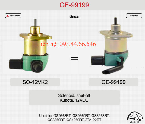 Van Solenoi tắt máy động cơ xe nâng người Genie: GS2668RT, GS2669RT, GS3268RT