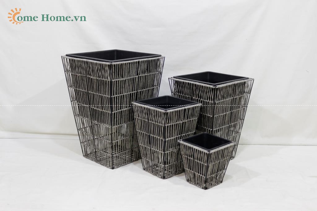 Large Handmade Plastic Rope Planter Basket for Home Decoration-CH4397B-4GY