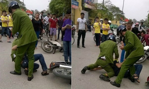 Công an quật ngã thanh niên chạy xe máy không biển số