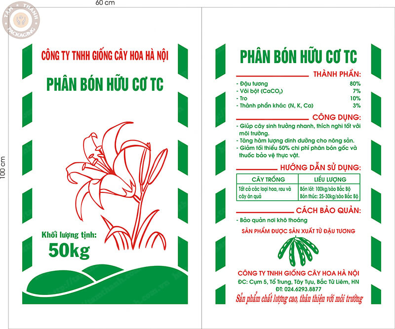 BAO BÌ PHÂN BÓN HỮU CƠ TC 50KG