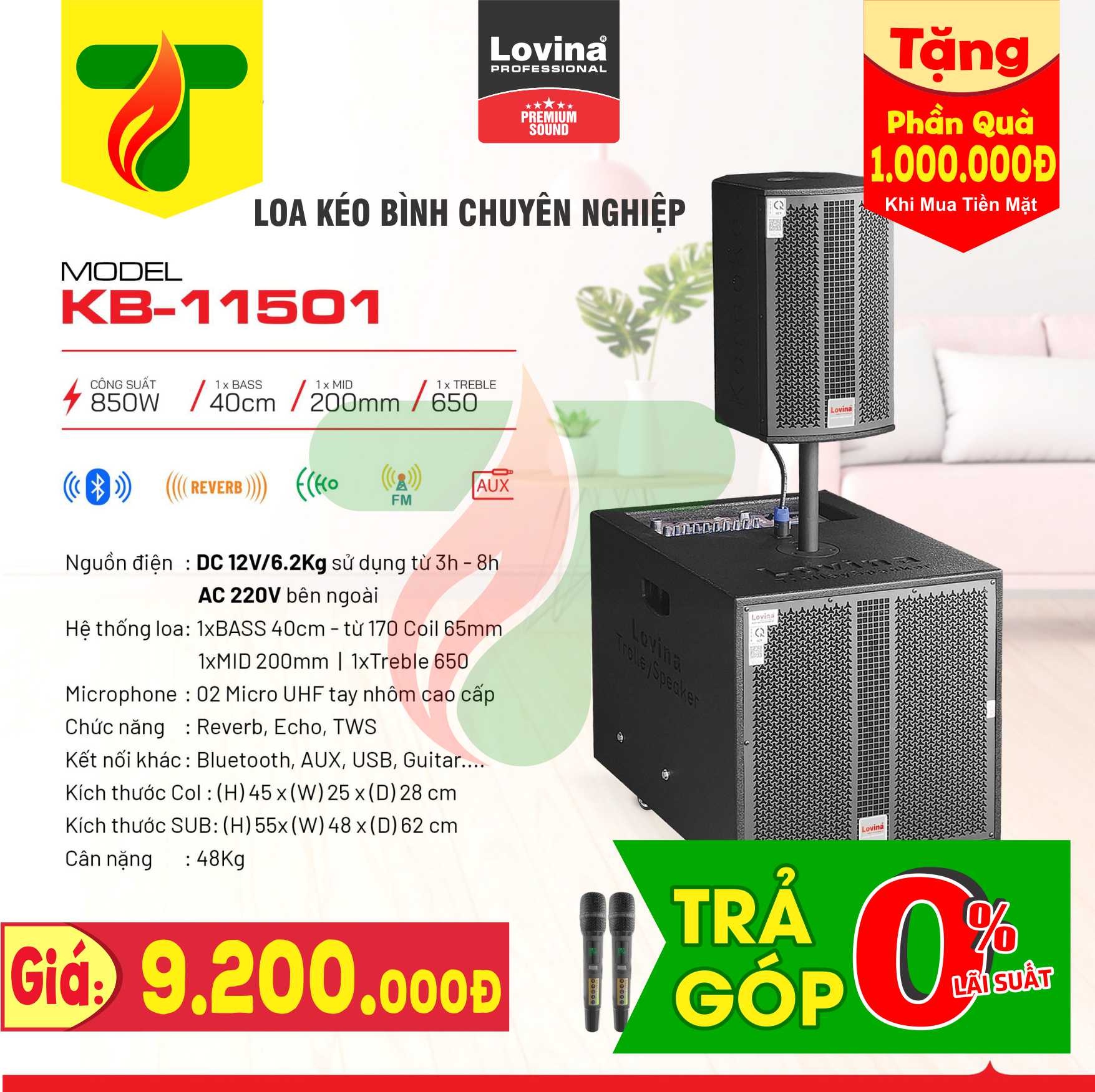 Loa kéo bình chuyên nghiệp LOVINA KB-11501