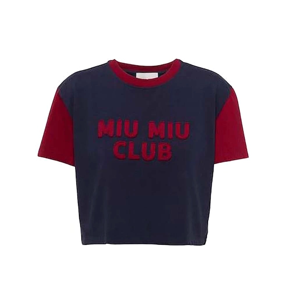 ÁO Miu Miu Women Jersey T-shirt with Embroidered Logo-Navy