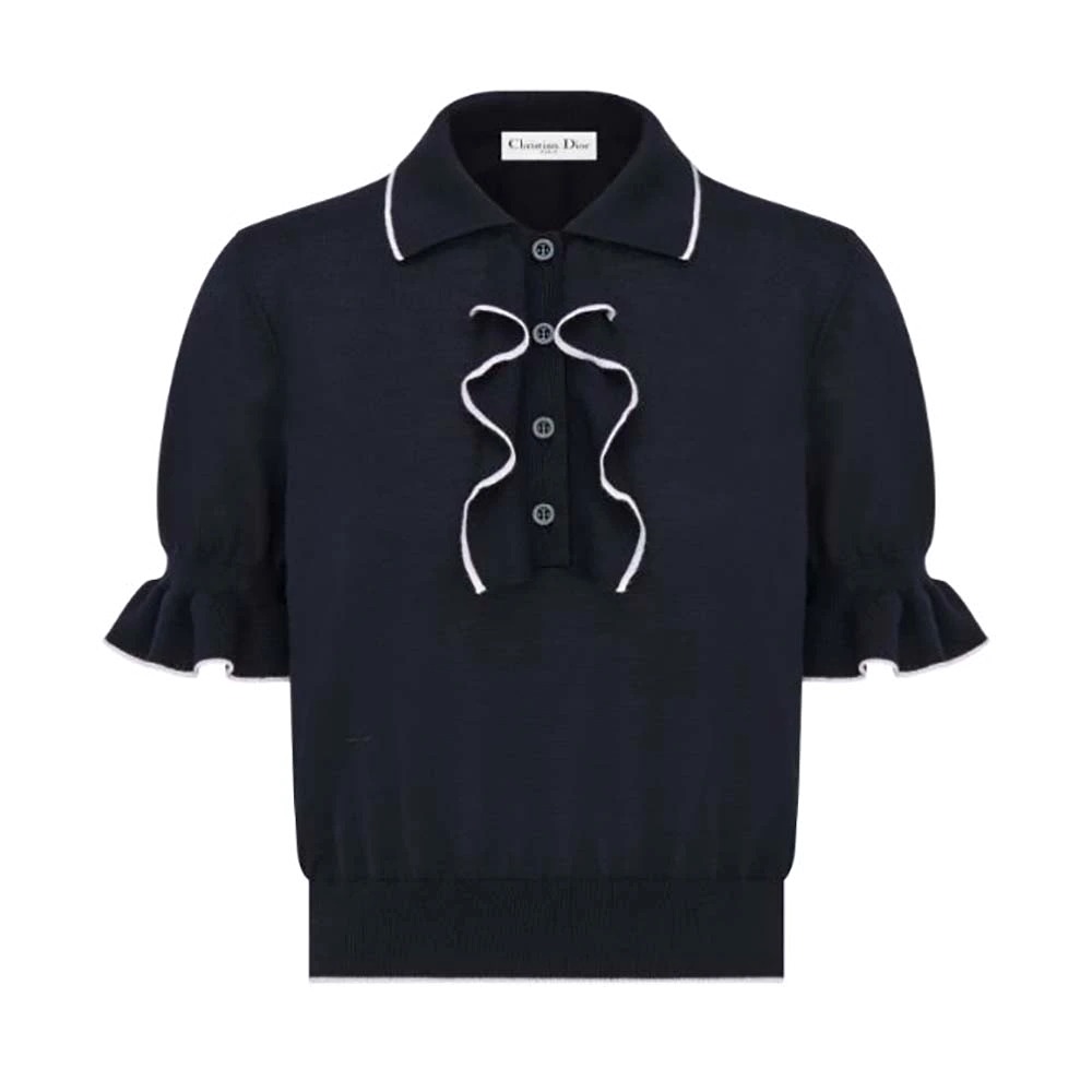 ÁO DIOR Short-Sleeved Sweater Navy Blue Cashmere and Silk Knit
