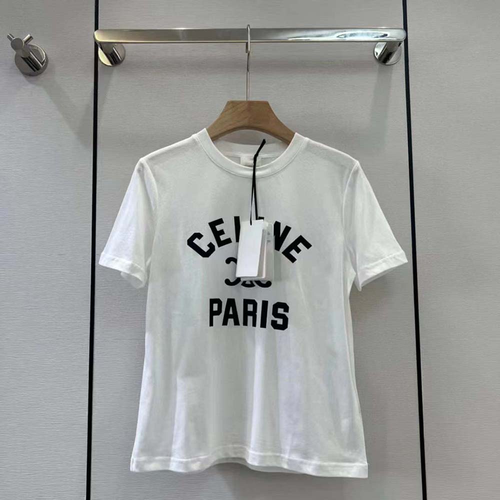 ÁO Celine Women Paris T-shirt in Cotton Jersey-White