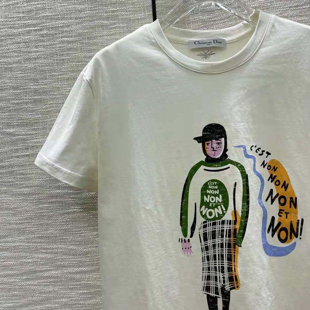 ÁO Dior ‘C’Est Non Non Non Et Non’ T-shirt Ecru Cotton Jersey and Linen