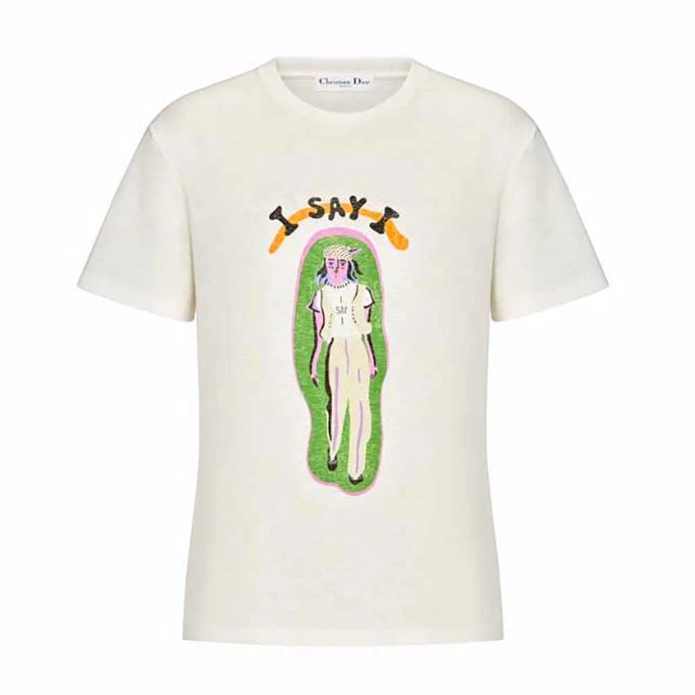 ÁO Dior ‘I Say I’ T-shirt Ecru Cotton Jersey and Linen