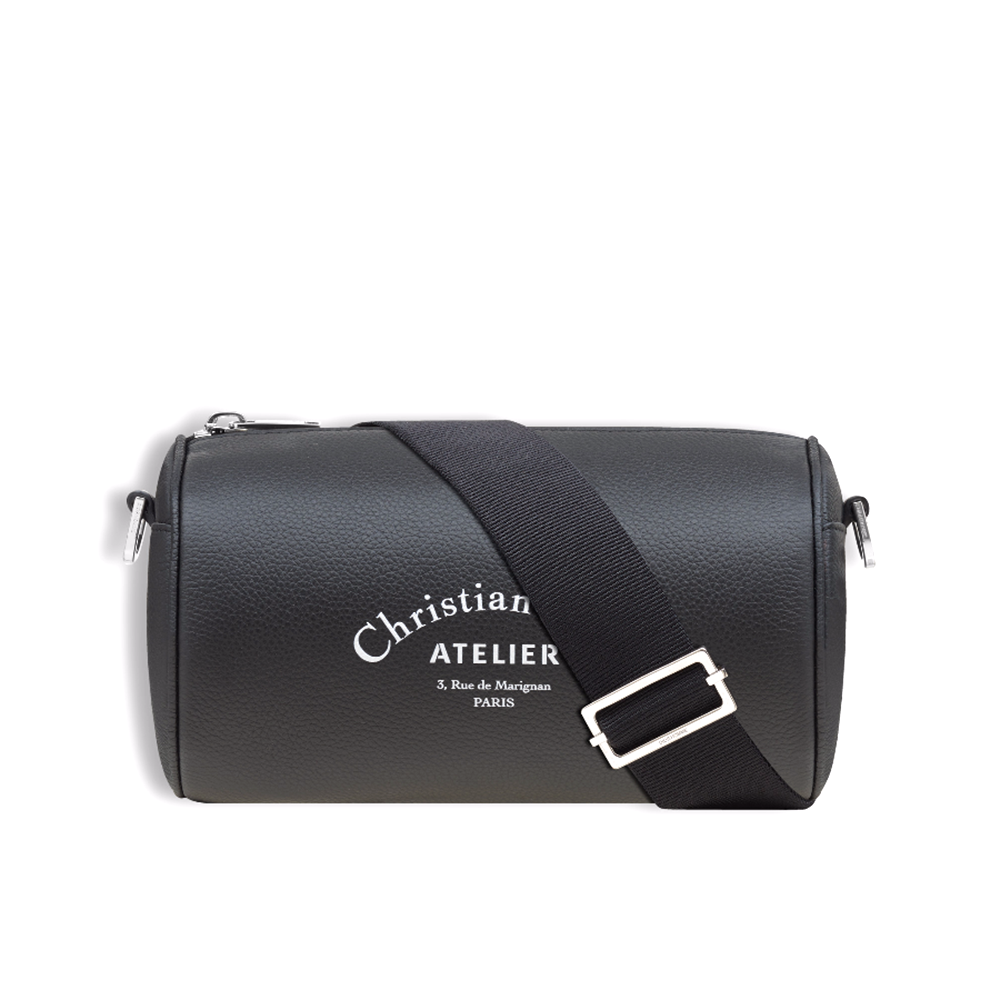 TÚI Dior Unisex Black Grained Calfskin “Roller” Pouch with “Atelier” Print