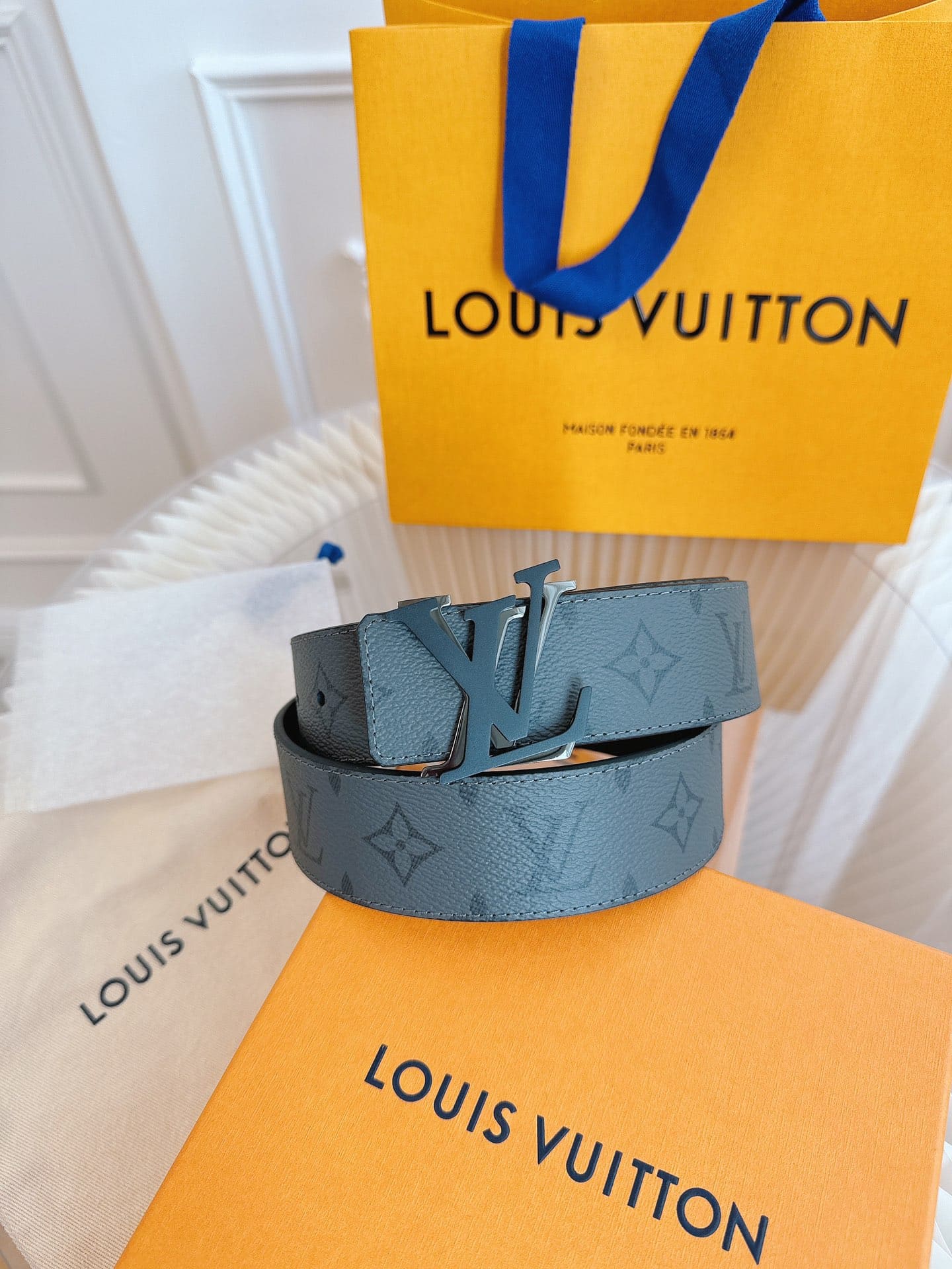 DÂY LƯNG LOUIS VUITTON DOUBLE LV BLACK MONOGRAM LEATHER Khóa bạc đen