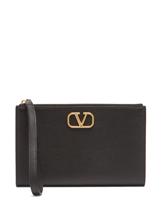 TÚI VALENTINO GARAVANI V-logo grained-leather pouch