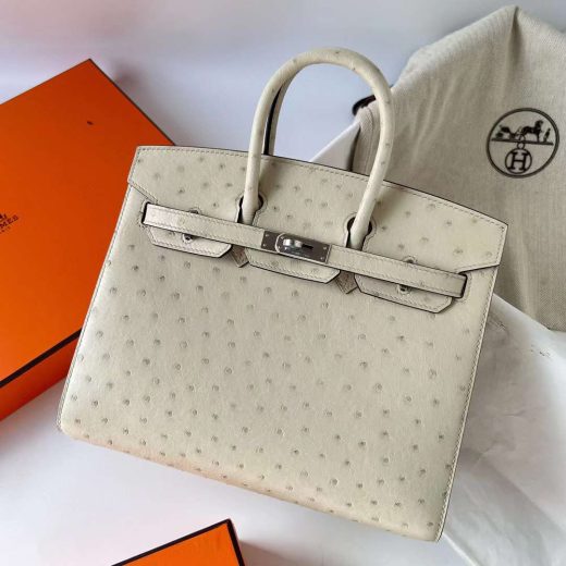 Túi Hermes Birkin Ostrich da đà điểu Wool white Silver Hardware Handmade khâu tay 25cm