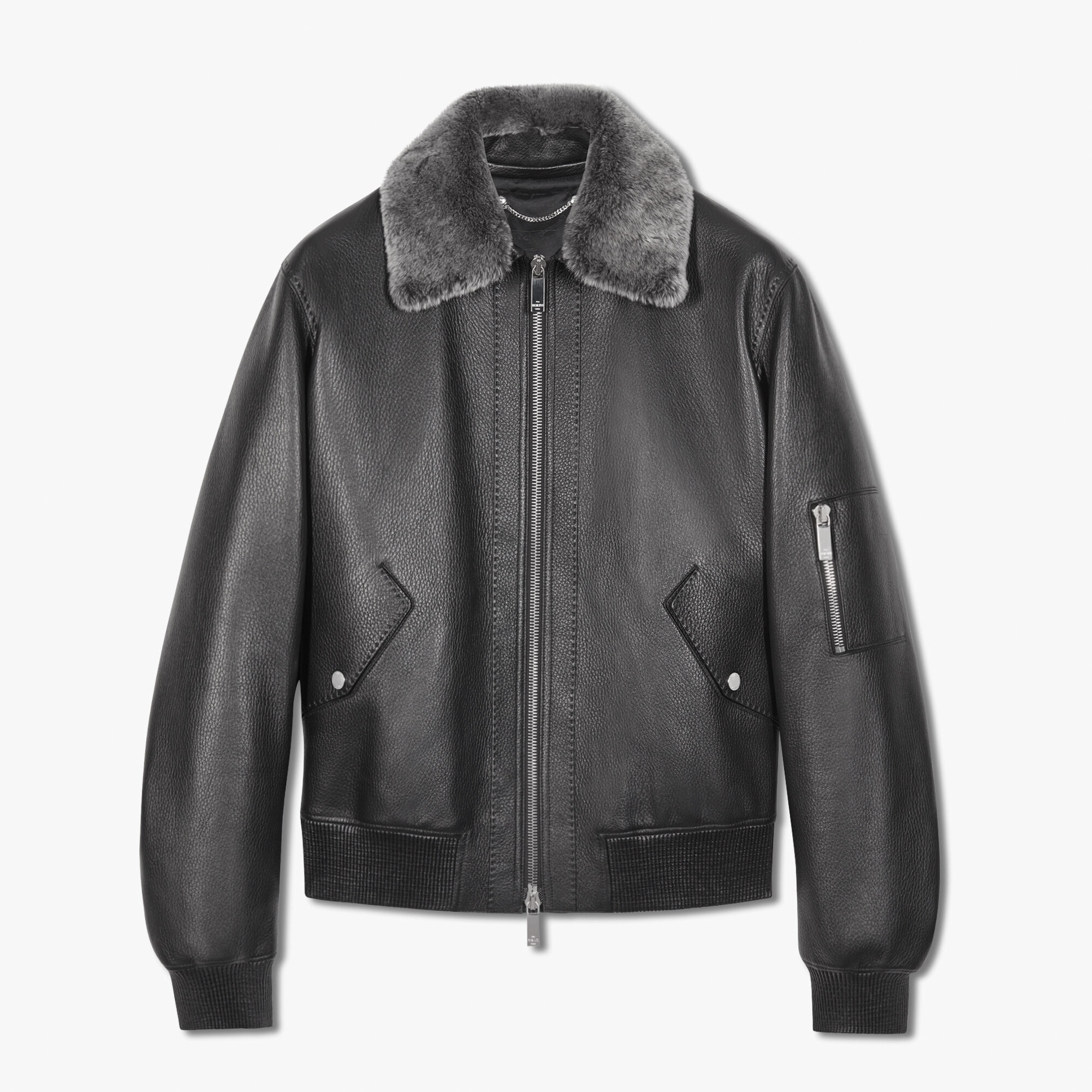 ÁO BERLUTI FUR COLLAR NOIR leather jacket SS2021