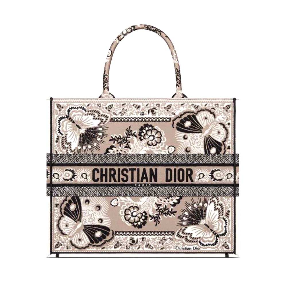 TÚI Dior Women Large Dior Book Tote Beige Multicolor Butterfly Bandana Embroidery