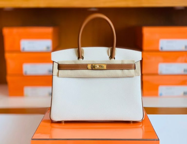 Túi Hermes Birkin Togo Golden brown & Creamy white Gold Hardware Handmade khâu tay 30cm