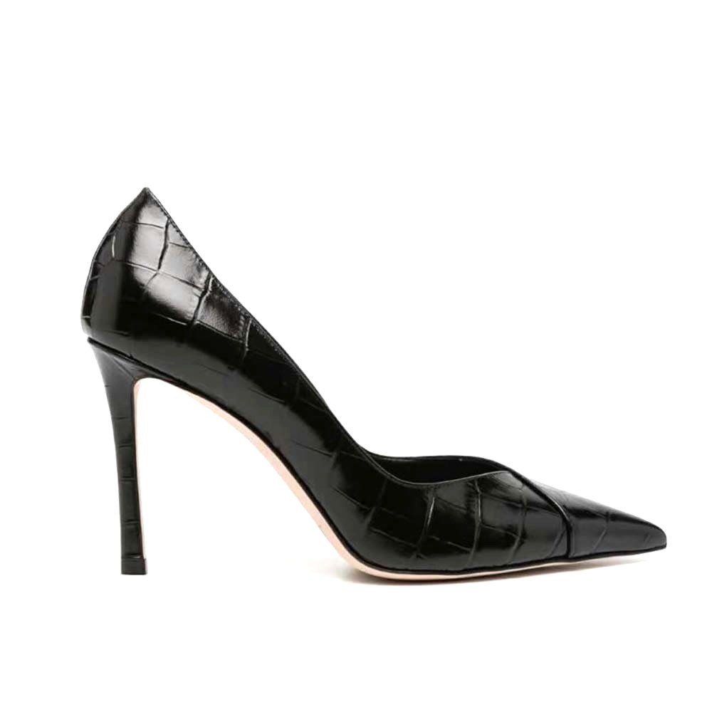 GIÀY Jimmy Choo Women Cass 95 Tan Croc-Embossed Leather Pumps-Black
