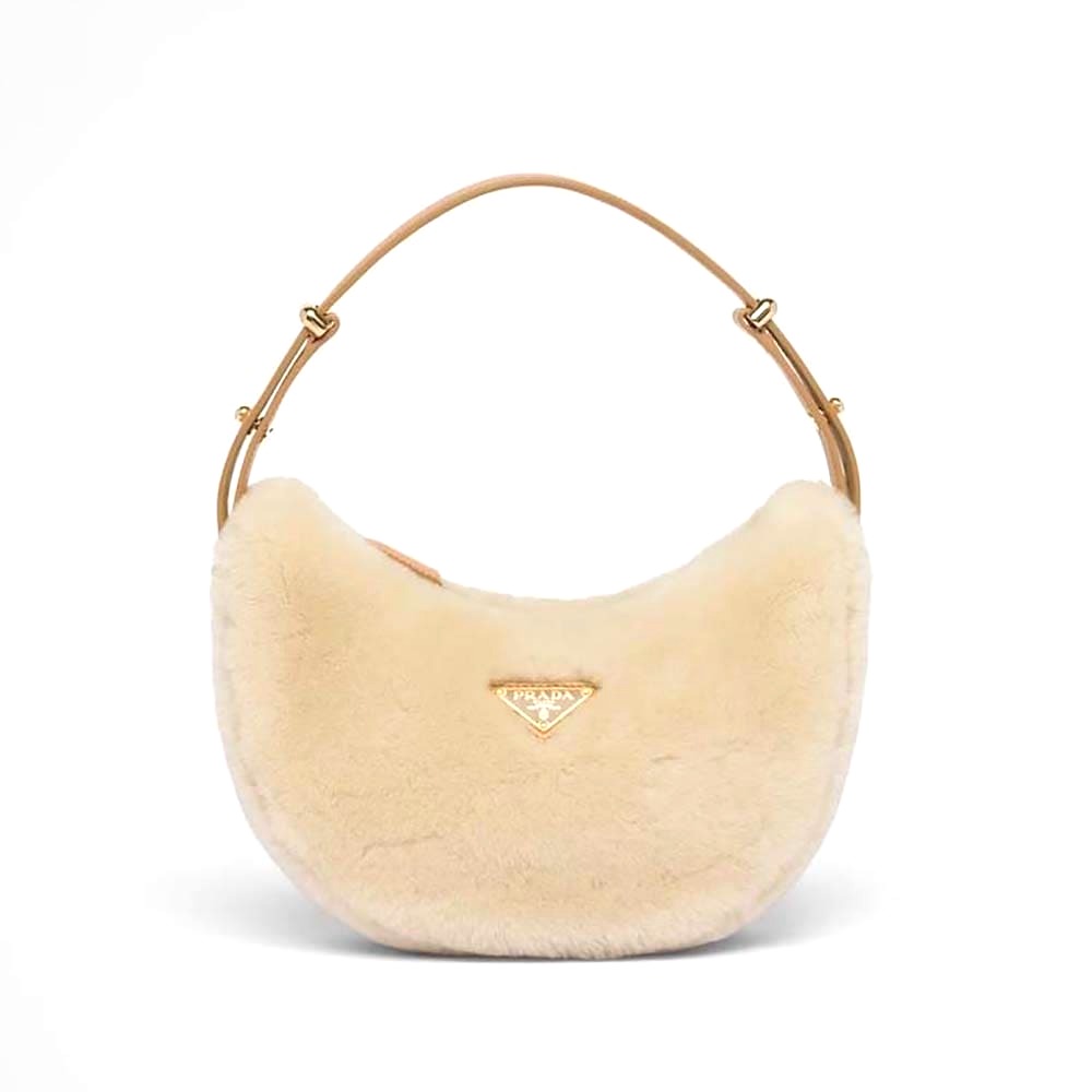 TÚI Prada Women Arqué Shearling and Leather Shoulder Bag-Beige