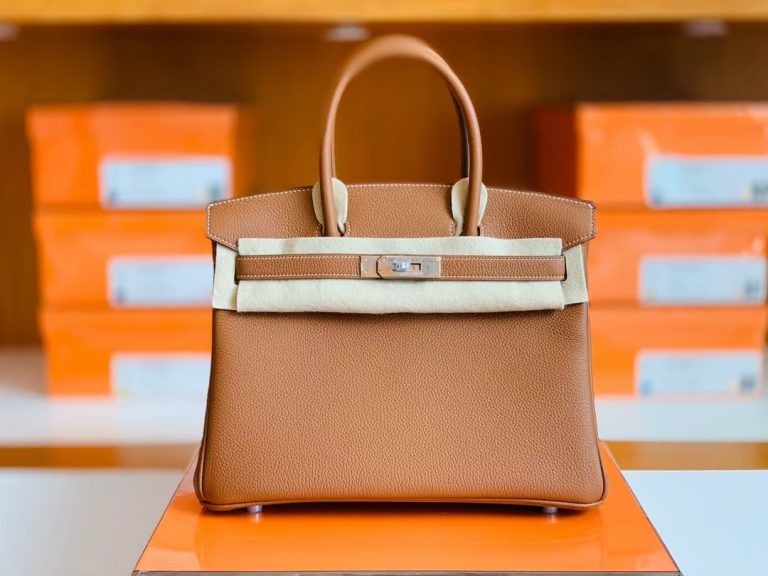 Túi Hermes Birkin Togo Golden Brown Silver Hardware Handmade khâu tay 30cm
