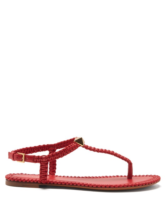 GIÀY VALENTINO GARAVANI Roman Stud flat macramé-leather sandals