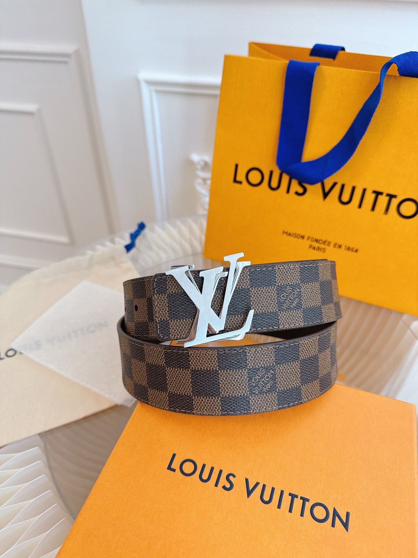 DÂY LƯNG LOUIS VUITTON DOUBLE LV SQUARE BROWN MONOGRAM LEATHER Khóa vàng