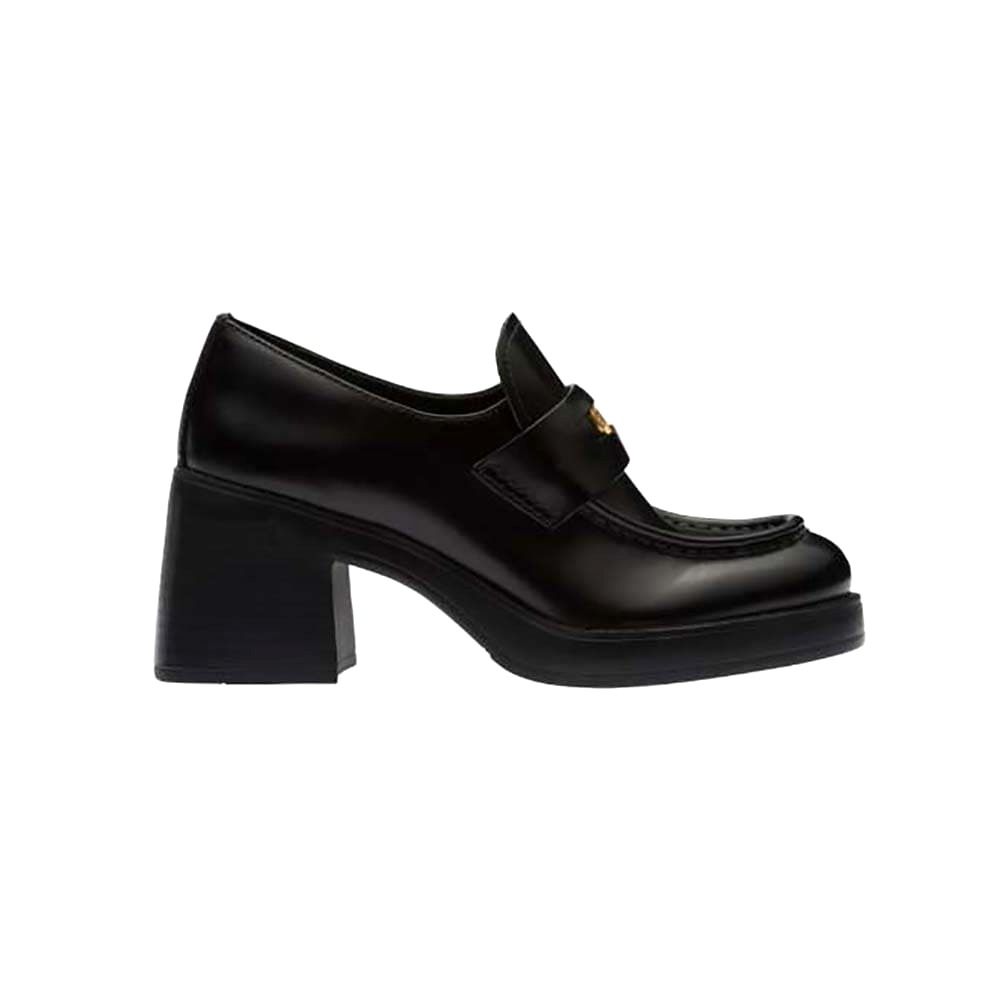 GIÀY Miu Miu Women Leather Penny Loafers in 75mm Heel Height-Black