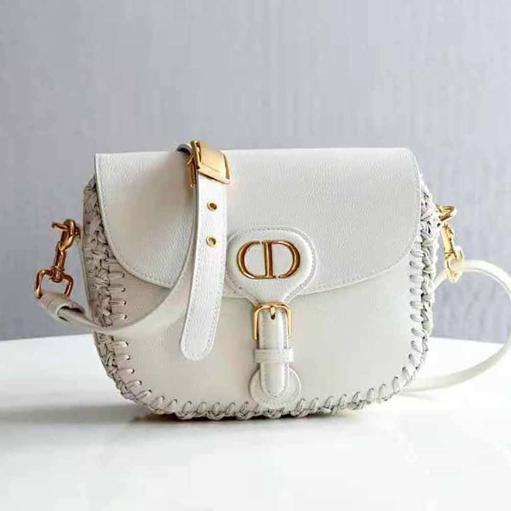 TÚI Dior Women Medium Dior Bobby Bag Grained Calfskin with Whipstitched Seams-White Top Quality