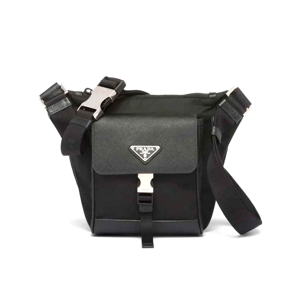 TÚI PRADA Re-Nylon and Saffiano Leather Shoulder Bag-Black