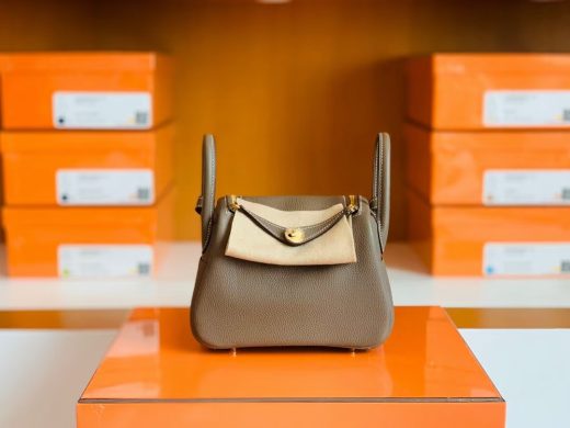 Túi Hermes mini Lindy Togo Etoupe Gold Hardware Handmade khâu tay 19cm