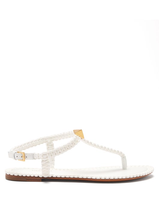 GIÀY VALENTINO GARAVANI Roman Stud flat macramé-leather sandals