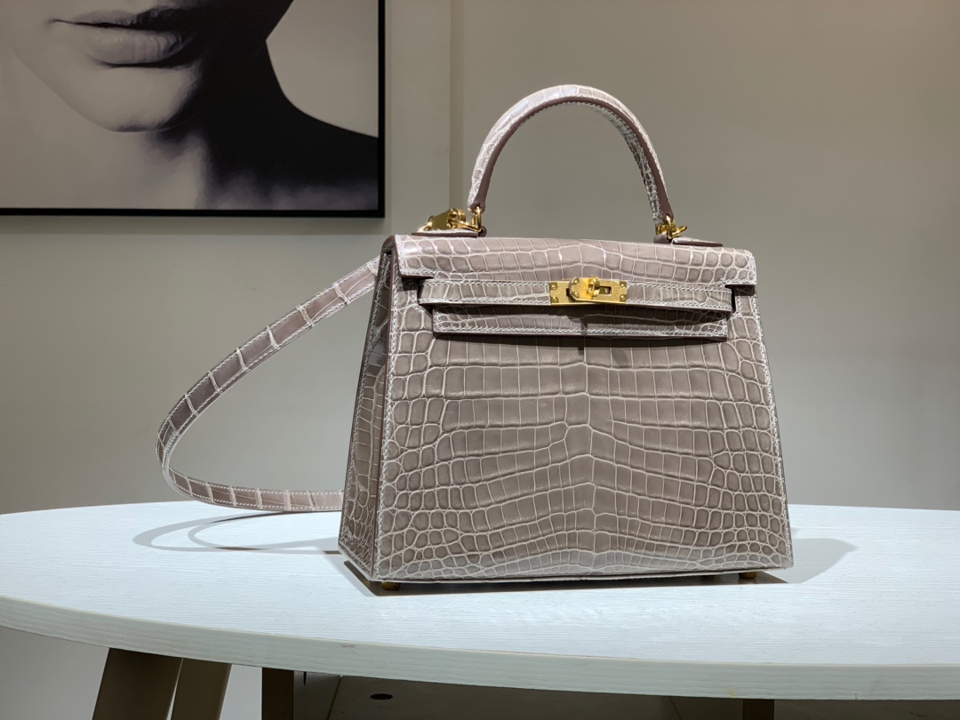TÚI HERMES Kelly 25cm crocodile leather gray
