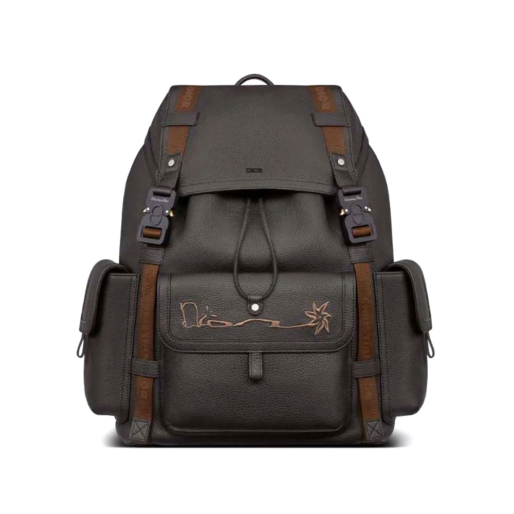 BALO Dior Hit the Road Cactus Jack Dior Backpack Black Grained Calfskin with Embroidered Signature