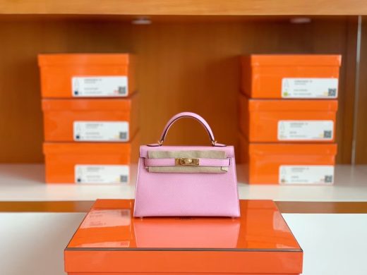 Túi Hermes Mini Kelly Sellier Epsom mallow purple Gold Hardware Handmade khâu tay 19cm