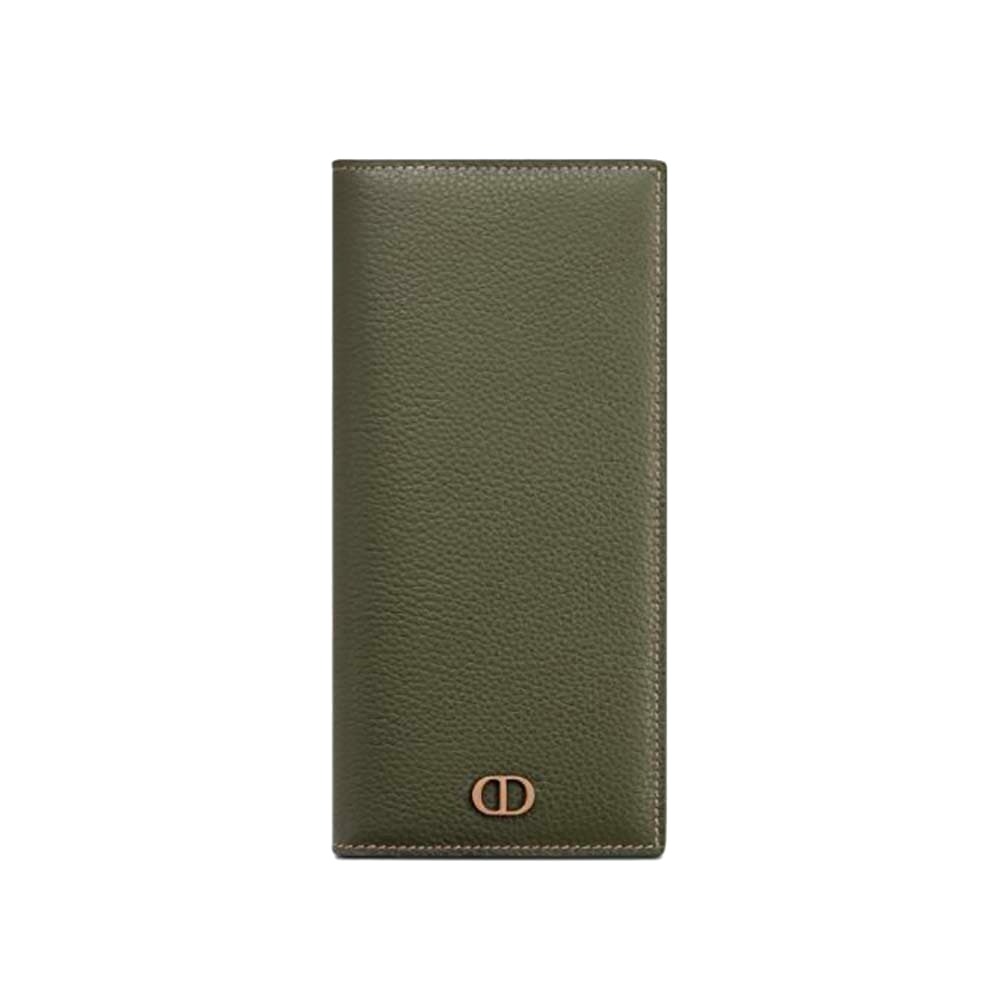 Dior Vi Color Ví Dior Vertical Long Wallet Olive Grained Calfskin with CD Icon Signature