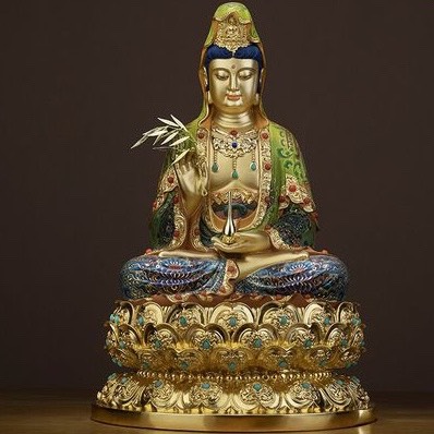 Bức Phật Bà Quan Âm tọa đài sen mạ vàng 24K(giá liên hệ)