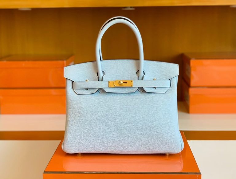 Túi Hermes Birkin Togo Light Blue Gold Hardware Handmade khâu tay 30cm