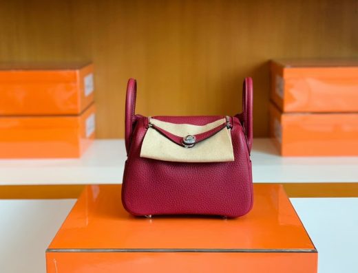 Túi Hermes Mini Lindy Garnet red Silver Hardware  Handmade khâu tay 19cm
