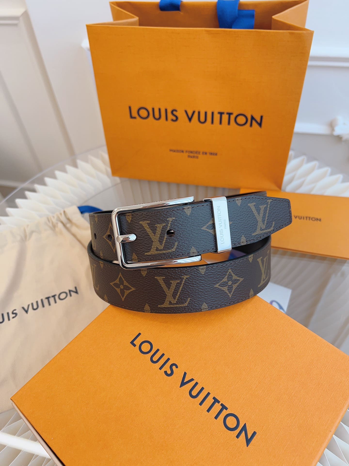 DÂY LƯNG LOUIS VUITTON BROWN MONOGRAM LEATHER Khóa bạc