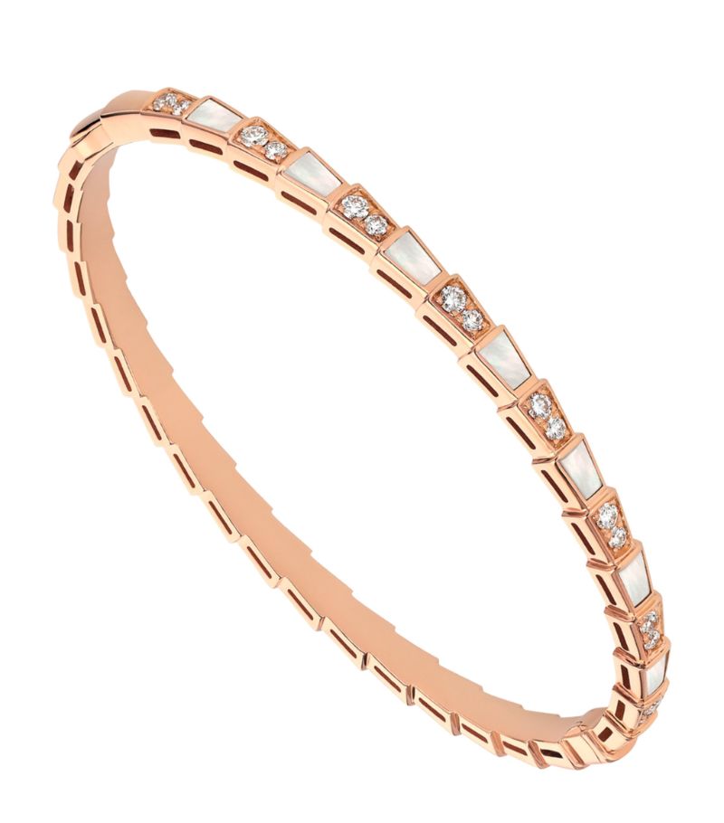 Vòng tay BVLGARI Rose Gold, Mother-of-Pearl and Diamond Serpenti Viper Bangle vàng hồng 18K